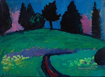 bekannte abstrakte Werke - Dunkle Bäume über einem grünen Hang Alexej von Jawlensky Expressionismus